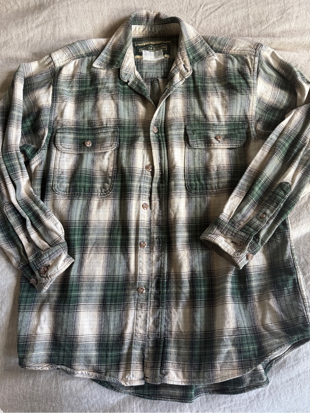 Vintage Field & Stream Green and Cream Plaid Shirt